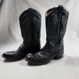 Tony Lama Ostrich Cowboy Boots Black Men’s 11 B Made in USA Western Leather